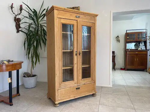 Bäuerliche Vitrine Bauernvitrine Bauernschrank Naturholz Bücherschrank G1212