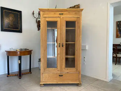 Bäuerliche Vitrine Bauernvitrine Bauernschrank Naturholz Bücherschrank G1212