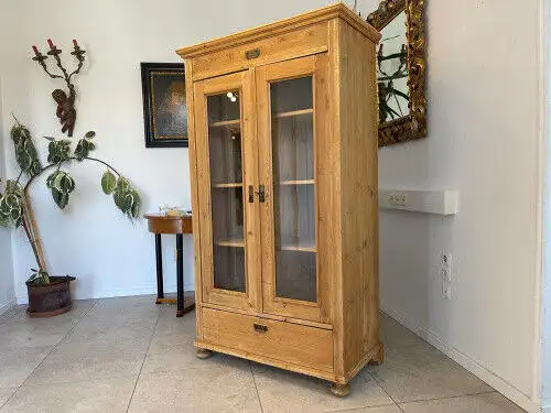 Bäuerliche Vitrine Bauernvitrine Bauernschrank Naturholz Bücherschrank G1212