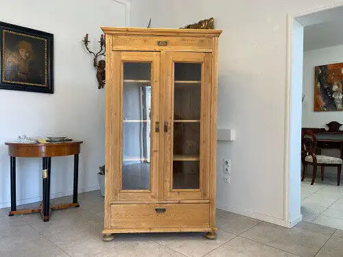 Bäuerliche Vitrine Bauernvitrine Bauernschrank Naturholz Bücherschrank G1212