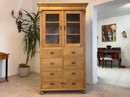 Bäuerliche Vitrine Bauernvitrine Naturholz Bücherschrank Bauernstube G1245