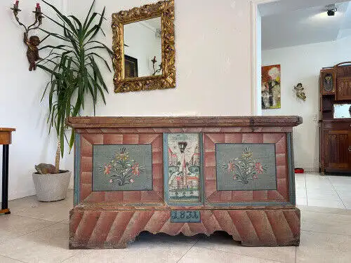 Urige handbemalte Tiroler Truhe Landhaustruhe Bauerntruhe G1236