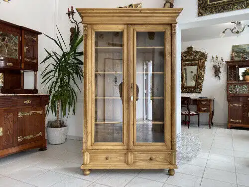 Antike Bauernvitrine Vitrine Naturholz Bücherschrank Antike Alte Bauernmöbel G11