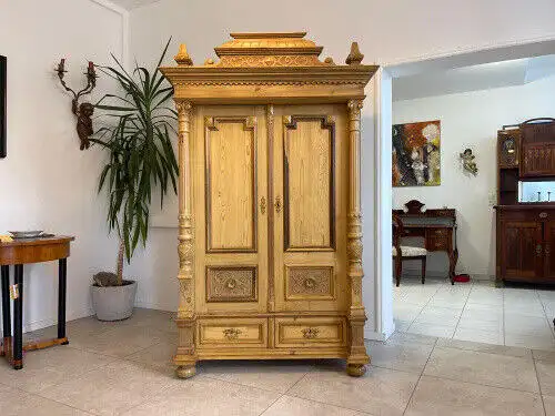 Restaurierter Originaler Gründerzeit Garderobenschrank Säulenschrank Antiquität 