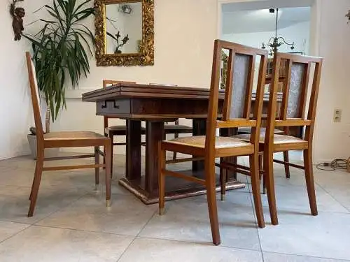 Jugendstil Essgruppe 7-teilig mit Auszugtisch und Sessel - Elegante Speisezimmer