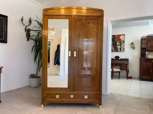 Restaurierter Jugendstil Garderobenschrank Spiegelschrank G1368