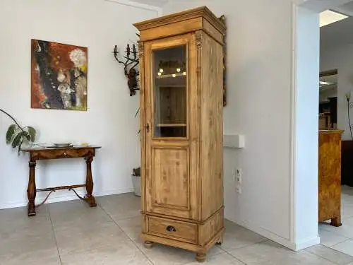 Antike Bäuerliche Vitrine Bauernvitrine Bauernschrank Weichholz Vitrine G1655