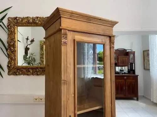 Antike Bäuerliche Vitrine Bauernvitrine Bauernschrank Weichholz Vitrine G1655
