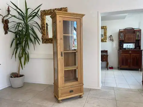 Antike Bäuerliche Vitrine Bauernvitrine Bauernschrank Weichholz  Vitrine G1653