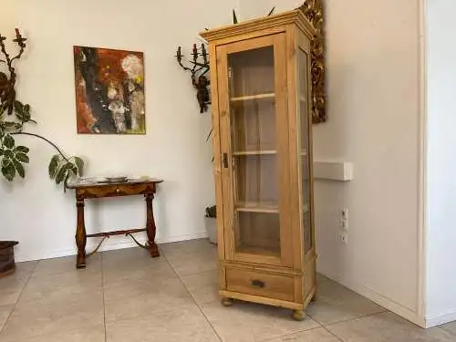 Antike Bäuerliche Vitrine Bauernvitrine Bauernschrank Weichholz  Vitrine G1653