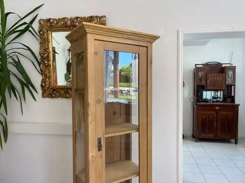 Antike Bäuerliche Vitrine Bauernvitrine Bauernschrank Weichholz  Vitrine G1653