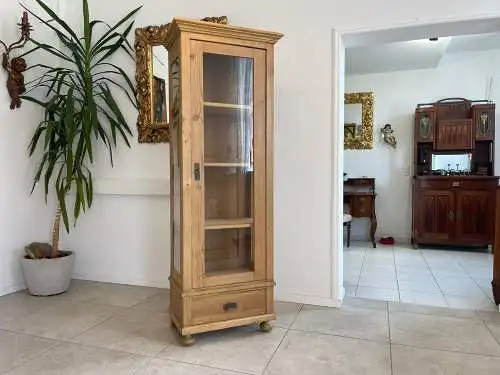 Antike Bäuerliche Vitrine Bauernvitrine Bauernschrank Weichholz  Vitrine G1653