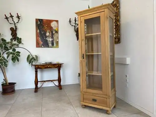 Antike Bäuerliche Vitrine Bauernvitrine Bauernschrank Weichholz  Vitrine G1653