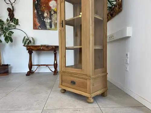 Antike Bäuerliche Vitrine Bauernvitrine Bauernschrank Weichholz  Vitrine G1653