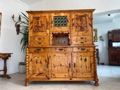 Alte Zirbenholz Kredenz Küchenvitrine Butzenglas Küchenschrank Landhausstil G167