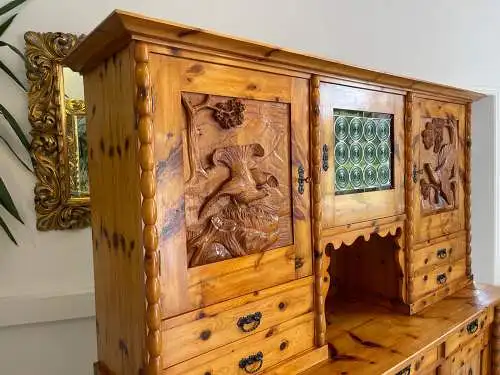Alte Zirbenholz Kredenz Küchenvitrine Butzenglas Küchenschrank Landhausstil G167