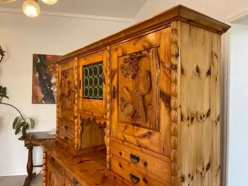 Alte Zirbenholz Kredenz Küchenvitrine Butzenglas Küchenschrank Landhausstil G167