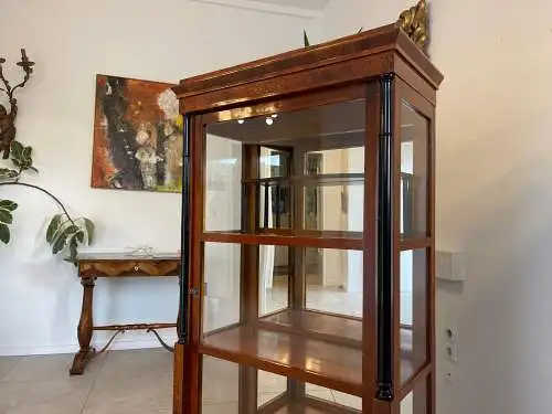 Originale Biedermeier Säulen Vitrine Glasschrank Antiquität Bücherschrank G1673