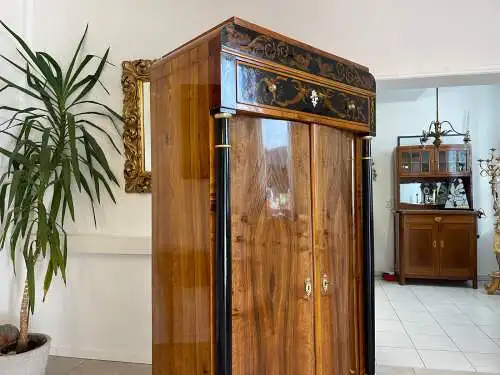 Sale Empire Schrank Säulenschrank Nussholz Restauriert Antiquität Marketiert G11