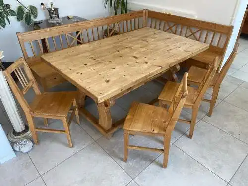 Bäuerliche Bauernsitzgruppe Ensemble Jogltisch Bauernstube Sessel Naturholz Anti