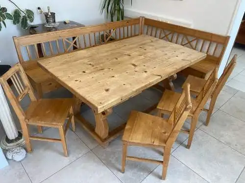 Bäuerliche Bauernsitzgruppe Ensemble Jogltisch Bauernstube Sessel Naturholz Anti