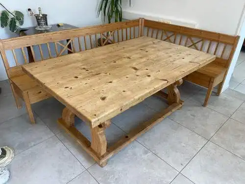 Bäuerliche Bauernsitzgruppe Ensemble Jogltisch Bauernstube Sessel Naturholz Anti