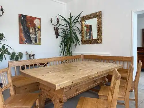 Bäuerliche Bauernsitzgruppe Ensemble Jogltisch Bauernstube Sessel Naturholz Anti
