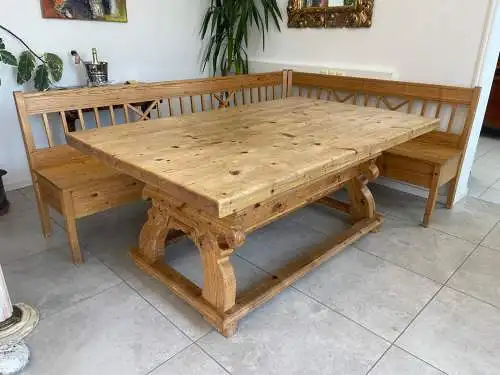 Bäuerliche Bauernsitzgruppe Ensemble Jogltisch Bauernstube Sessel Naturholz Anti