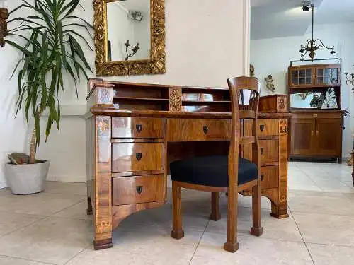 Restaurierter Biedermeier Sekretär Schreibtisch Antik mit Intarsien G1129-1