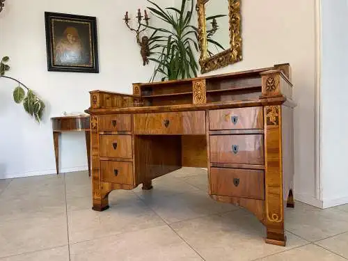 Restaurierter Biedermeier Sekretär Schreibtisch Antik mit Intarsien G1129-1
