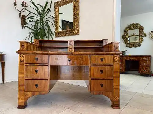 Restaurierter Biedermeier Sekretär Schreibtisch Antik mit Intarsien G1129-1