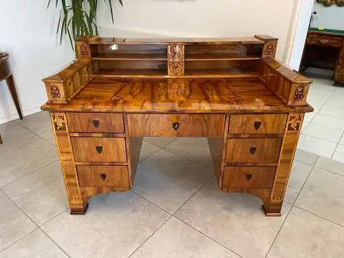Restaurierter Biedermeier Sekretär Schreibtisch Antik mit Intarsien G1129-1