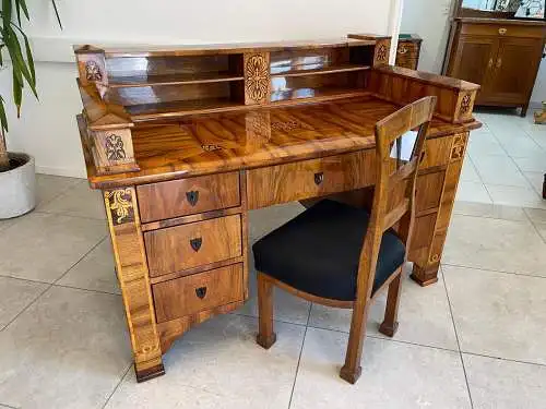 Restaurierter Biedermeier Sekretär Schreibtisch Antik mit Intarsien G1129-1