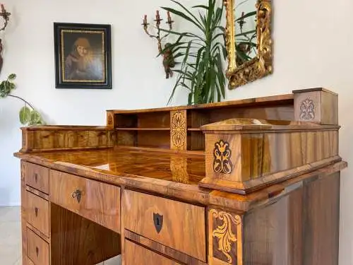Restaurierter Biedermeier Sekretär Schreibtisch Antik mit Intarsien G1129-1