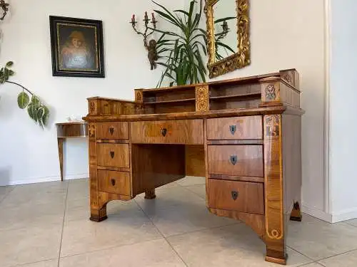 Restaurierter Biedermeier Sekretär Schreibtisch Antik mit Intarsien G1129-1