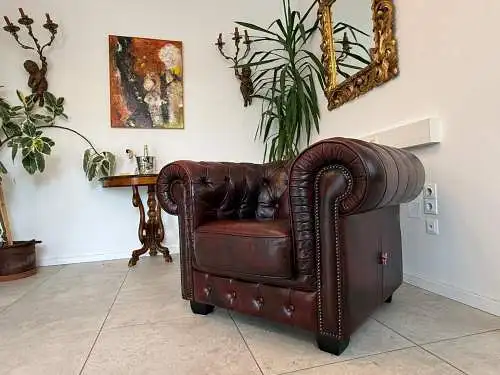 Chesterfield 1er Fauteuil Couch Zigarrenbraun Oxblood Red G1726