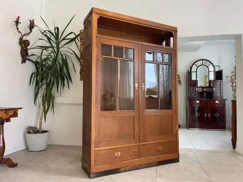 Originaler Jugendstil Glasschrank Bücherschrank Garderobenschrank G1353