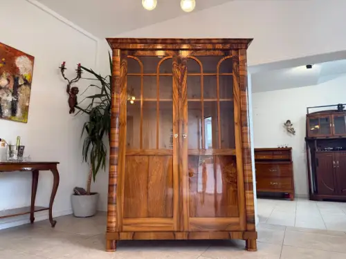 SALE Biedermeier Vitrine Bücherschrank Sammlervitrine Nussholz Antiquität G1813