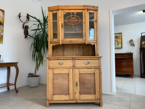 Jugendstil Küchenbuffet Antik Küchenschrank aus Naturholz G1825