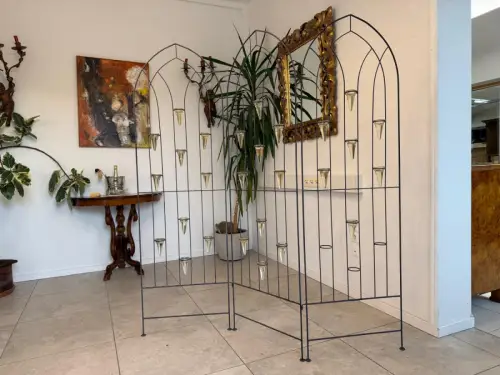3 teiliger Metall Paravent / Raumteiler, elegante nostalgische Trennwand G1803