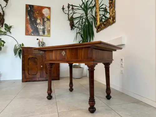 Restaurierter Barock Tisch Nussfurniert Marketiert Anquität G1834-1