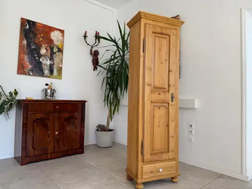Bäuerlicher 1 türiger Bauernschrank Jugendstil Naturholzschrank G1853