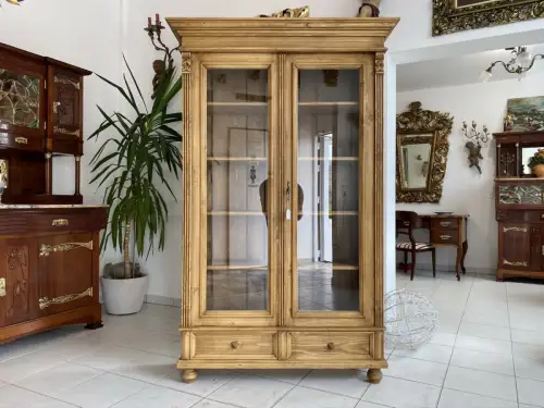 Antike Bauernvitrine Vitrine Naturholz Bücherschrank Antike Alte Bauernmöbel B12