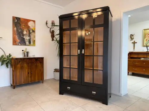 Sale Restaurierte Jugendstil Vitrine Bücherschrank Vitrinenschrank Schwarz Antik