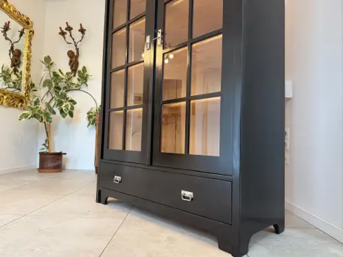Sale Restaurierte Jugendstil Vitrine Bücherschrank Vitrinenschrank Schwarz Antik