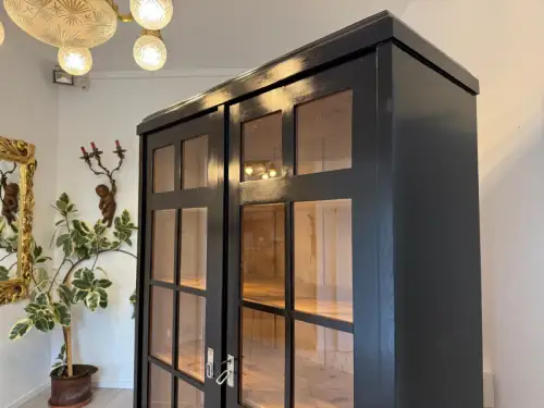 Sale Restaurierte Jugendstil Vitrine Bücherschrank Vitrinenschrank Schwarz Antik