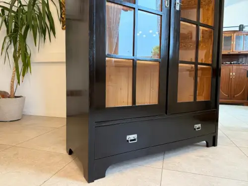 Sale Restaurierte Jugendstil Vitrine Bücherschrank Vitrinenschrank Schwarz Antik