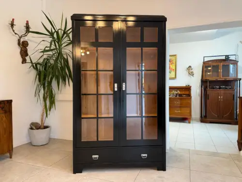 Sale Restaurierte Jugendstil Vitrine Bücherschrank Vitrinenschrank Schwarz Antik