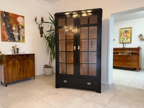Sale Restaurierte Jugendstil Vitrine Bücherschrank Vitrinenschrank Schwarz Antik