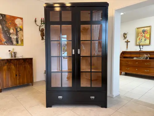 Sale Restaurierte Jugendstil Vitrine Bücherschrank Vitrinenschrank Schwarz Antik